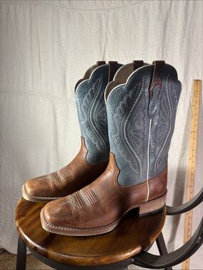 Ariat Brown Foot with Teal Embroidered Shaft Heeled Western Boots
